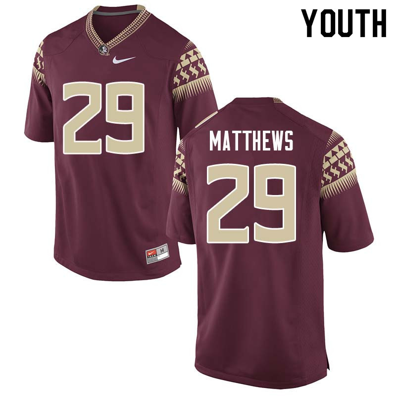 Youth #29 D.J. Matthews Florida State Seminoles College Football Jerseys Sale-Garnet - Click Image to Close